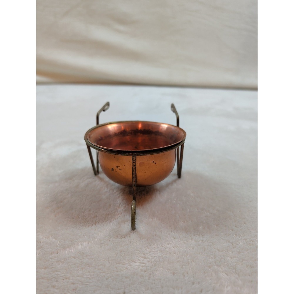 Vintage Miniature Copper Wheelbarrow Planter Brass Frame Decorative Bowl 5 Inch - Picture 2 of 8